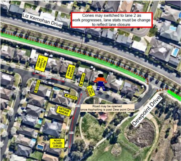 Liz Kernohan Drive Road closure map